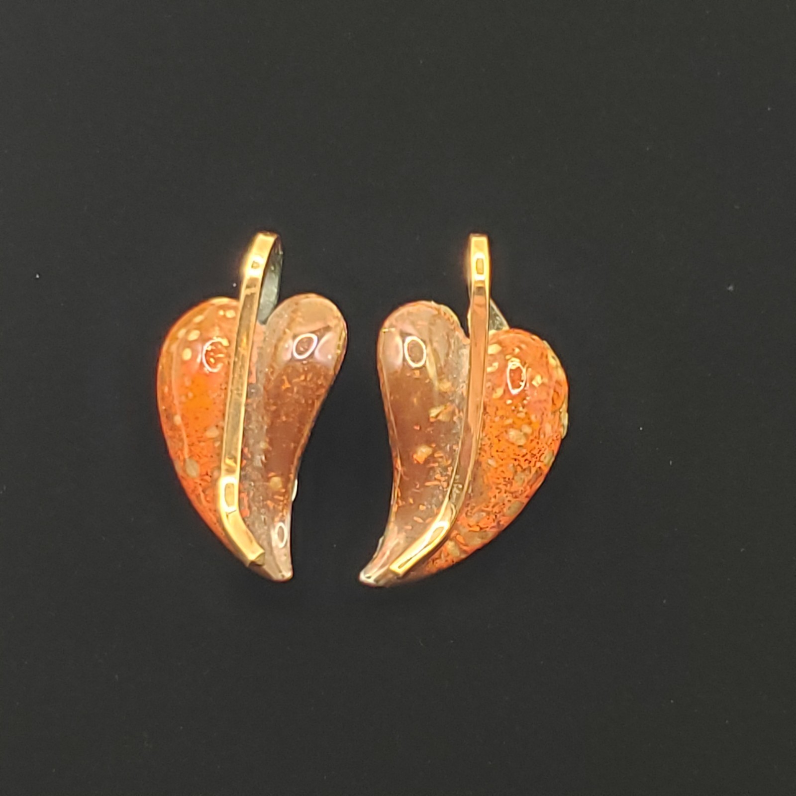 Earrings Clip On Signed Matisse Renoir Copper Enamel Leaf Mid Century Modern