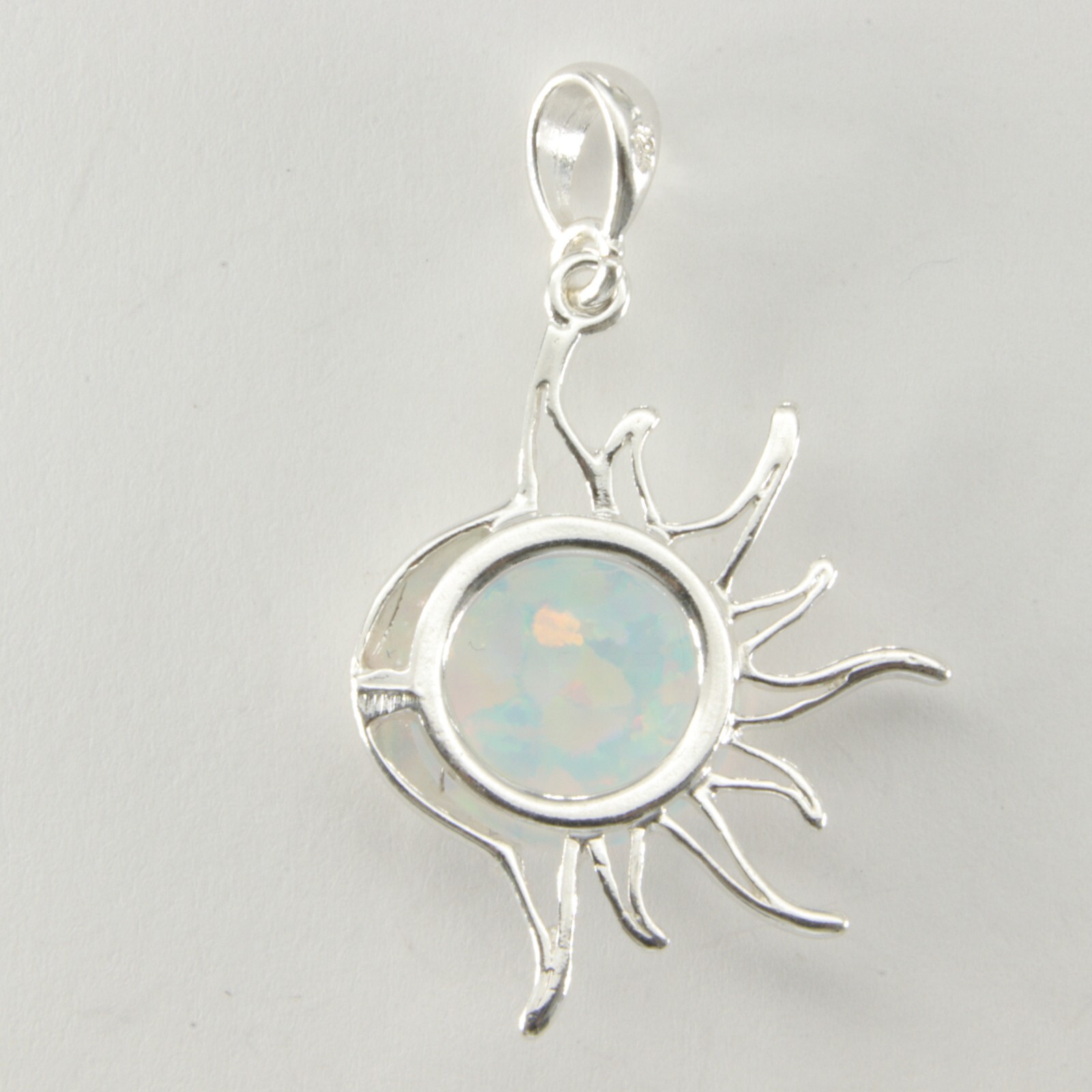 White Sun and Moon Star FIRE OPAL Pendant – 925 STERLING SILVER #103e