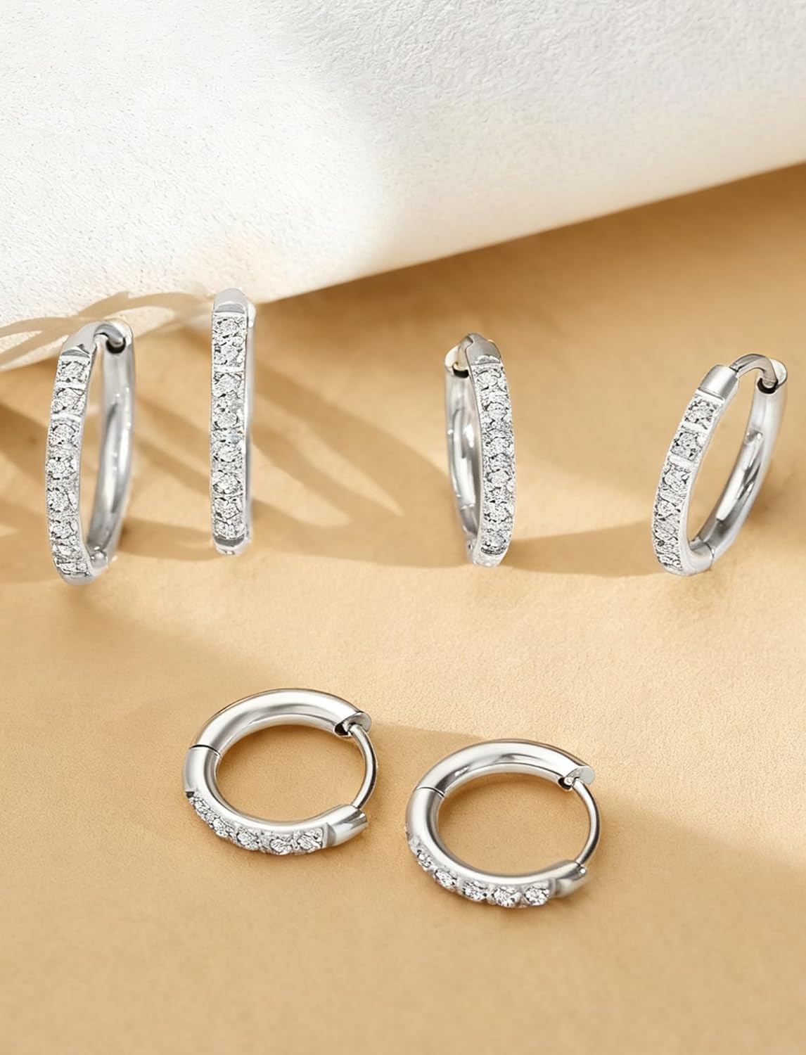 316L Surgical Steel Huggie Hoop Earrings,Dainty Pave Cubic Zirconia Cartilage Ti