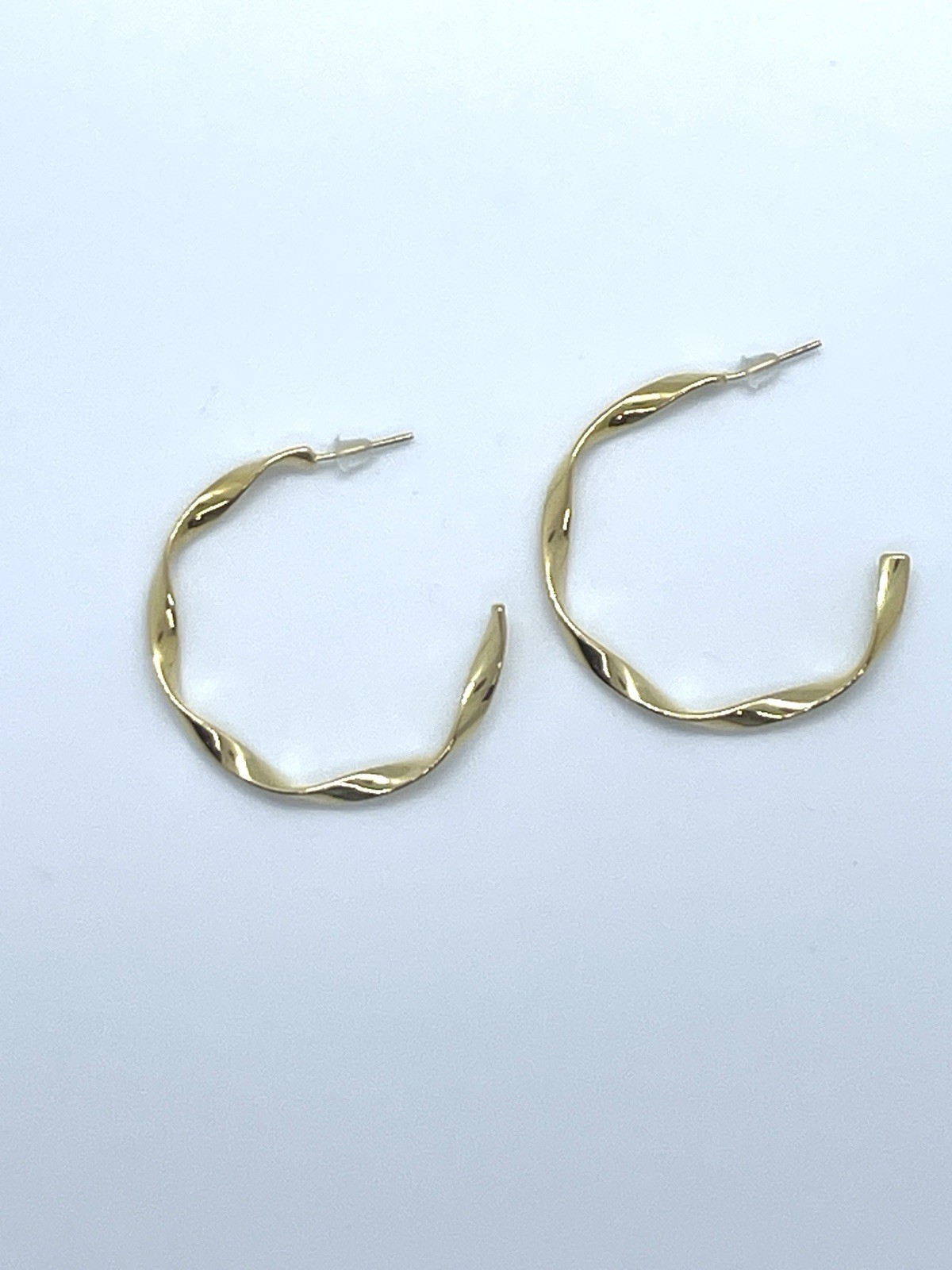 Gold Twisted Hoop Earrings Bold Medium Wave Wavy Statement Chunky Hoop C-Shaped