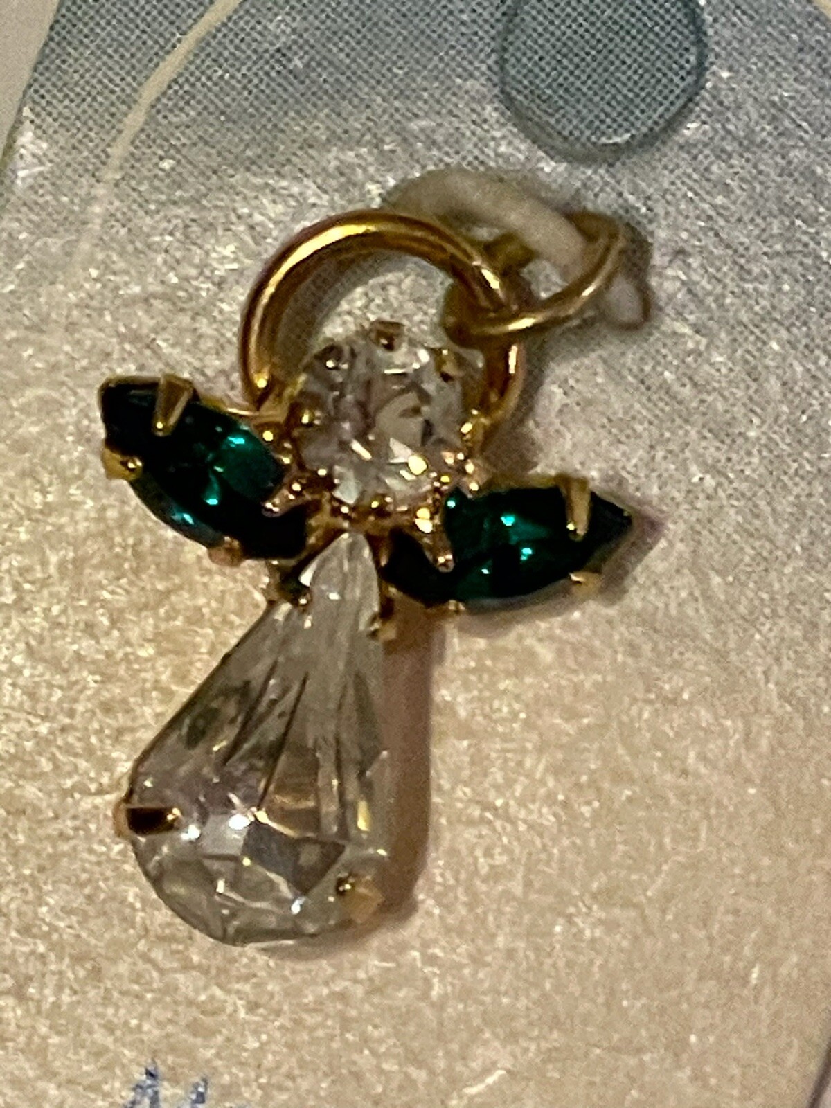 1996 May Birthstone Angel Charm Pendant Vintage Roman Inc NEW Rhinestones Green