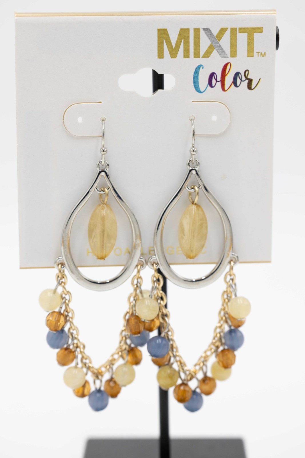 MIXIT Color Beaded Drop Earrings Blue Brown Cream Silver Tone Dangle Women