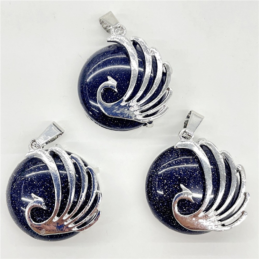 10pcs Mixed Natural Stone Round Peacock Pendants Healing DIY Jewelry Making