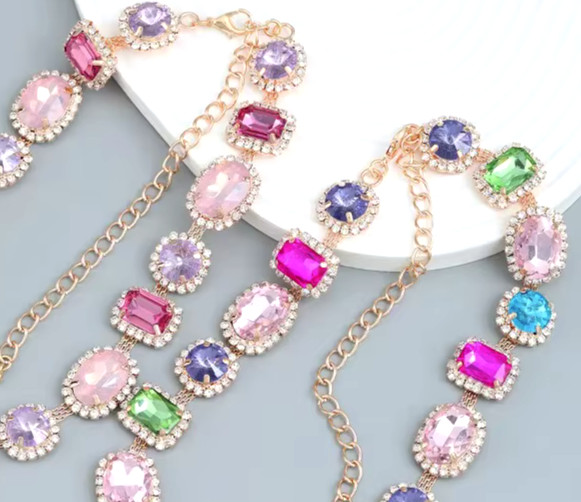 Various GEM Shape Pink Hues Round Oval Square JEWELS Betsey Johnson Necklace