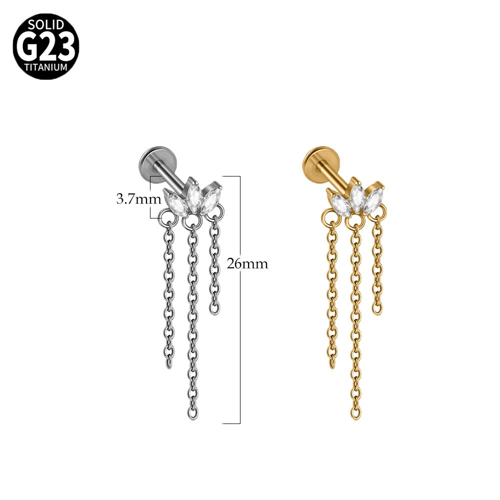 G23 Titanium Cartilage Stud Earring 16G Star/Chain Drop Labret Stud Ear Piercing