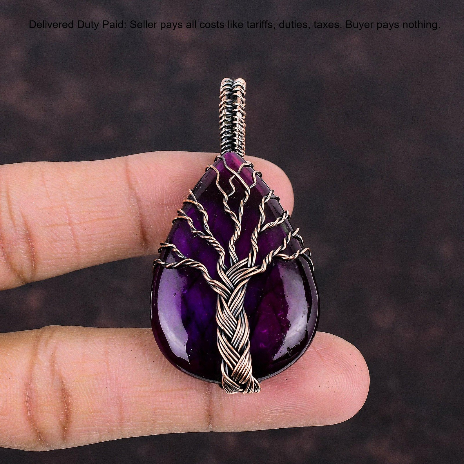 Natural Pink Fire Labradorite Christmas Tree Of Life Wife Pendant Jewelry Copper