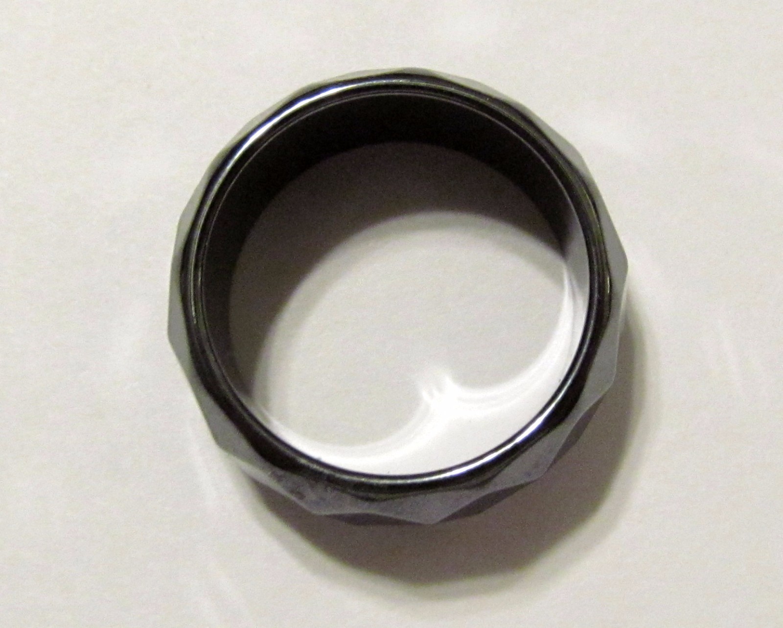 Genuine Faceted Black Hematite 9mm WIDE Band Ring Various Sizes HEMR1W