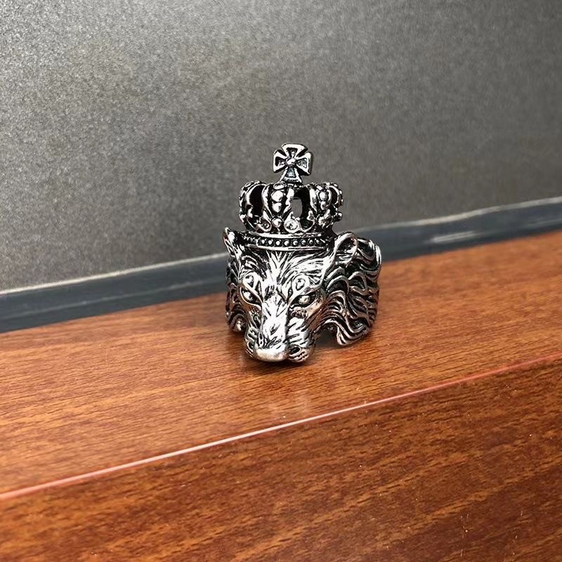 Royal Lion King Crown Ring – Adjustable Silver Tone One Size Fit All
