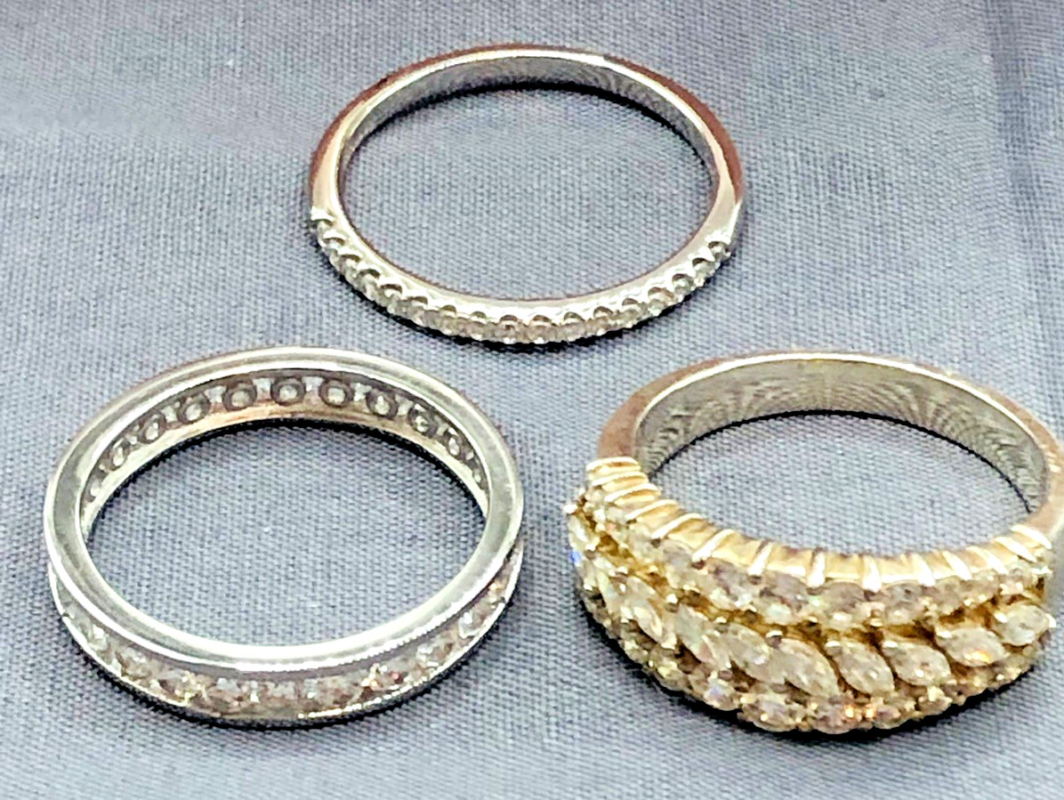 Three DIAMONIQUE Sterling and CZ Rings All Size 10 with Two Boxes Appear NEW