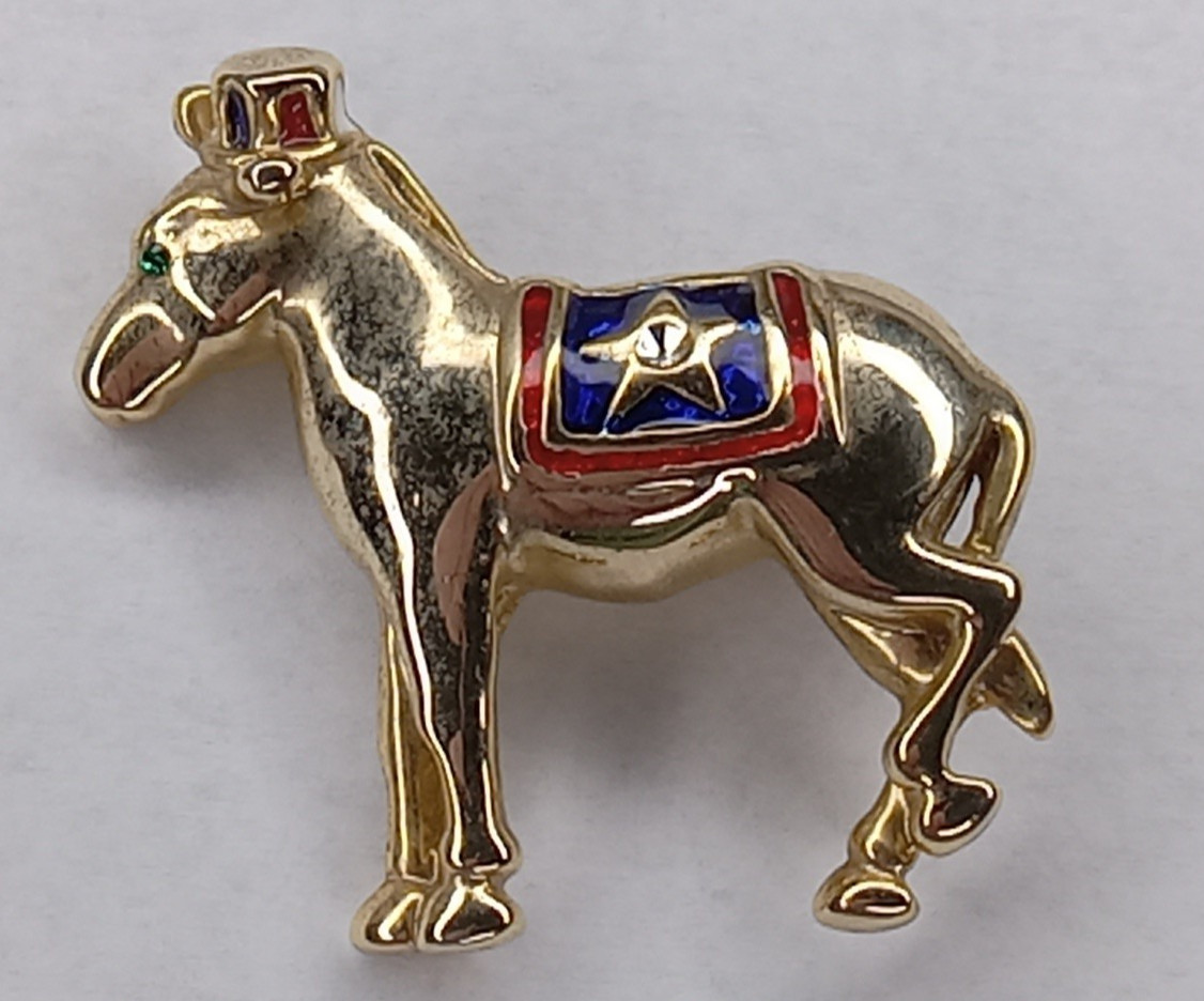 Donkey Democrat Hat Star Green Eye Brooch Pin Vintage No Maker Mark