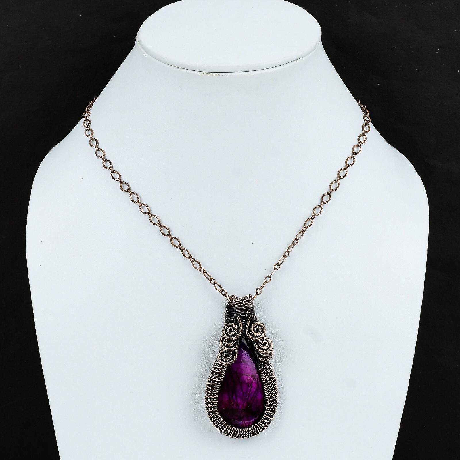 Pink Fire Labradorite Wire Wrapped Pendant Handcrafted Copper Dailywear 2.76″
