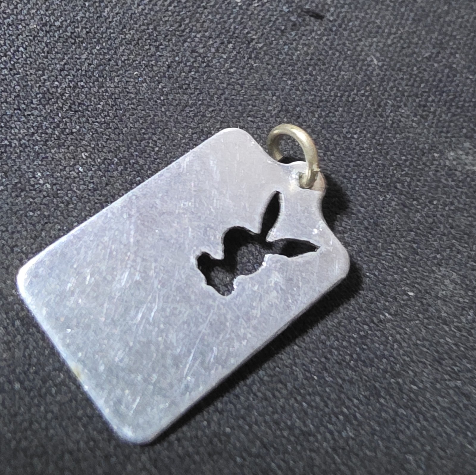Silver Tone Rectangular Engraved Bunny Cutout Charm Pendant Metal