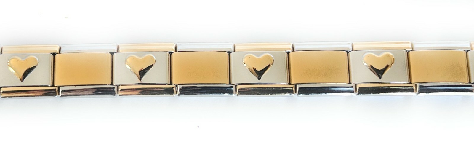 Italian Charm Bracelet Stainless Steel Silver Gold & Heart Links 9 mm Modular