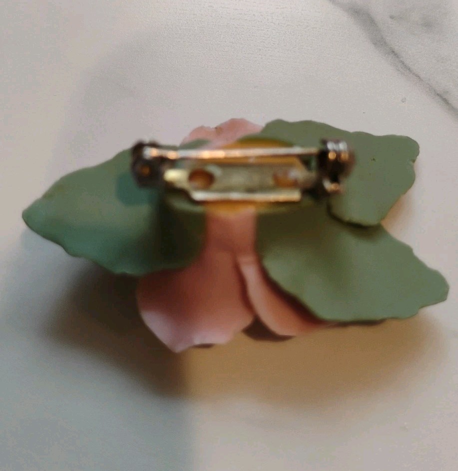 Vintage Ceramic Hand Made Pink Rose Brooch Pin
