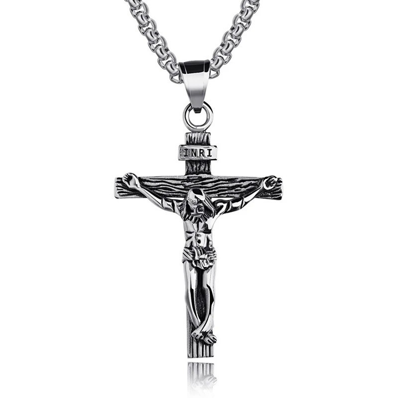 Religious Jesus Cross Stainless Steel Necklace For Men Fashion Gold Silver Color