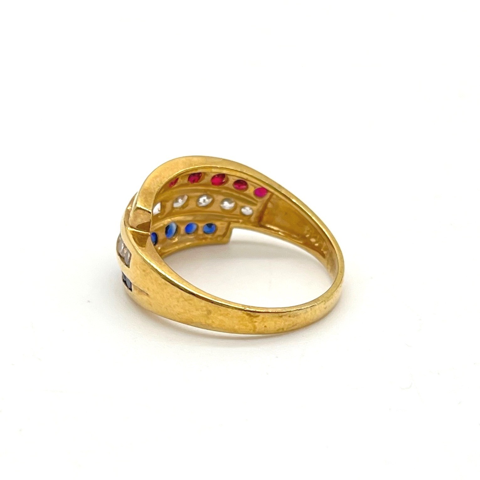 Gold Vermeil Sterling Silver Red White Blue Channel Set Triple Row Ring Size 10