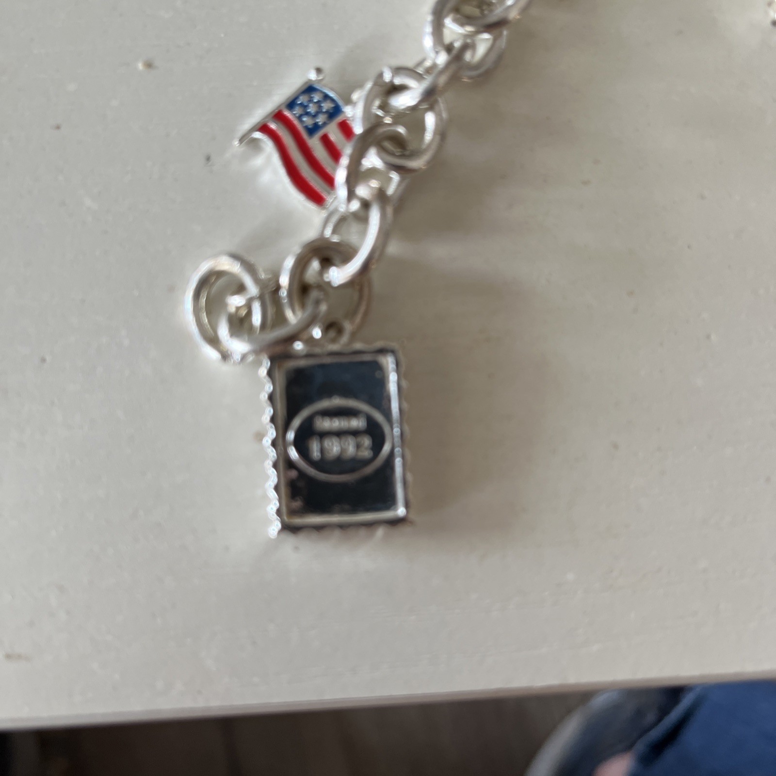 US Postal Stamp charm bracelet, silver-tone
