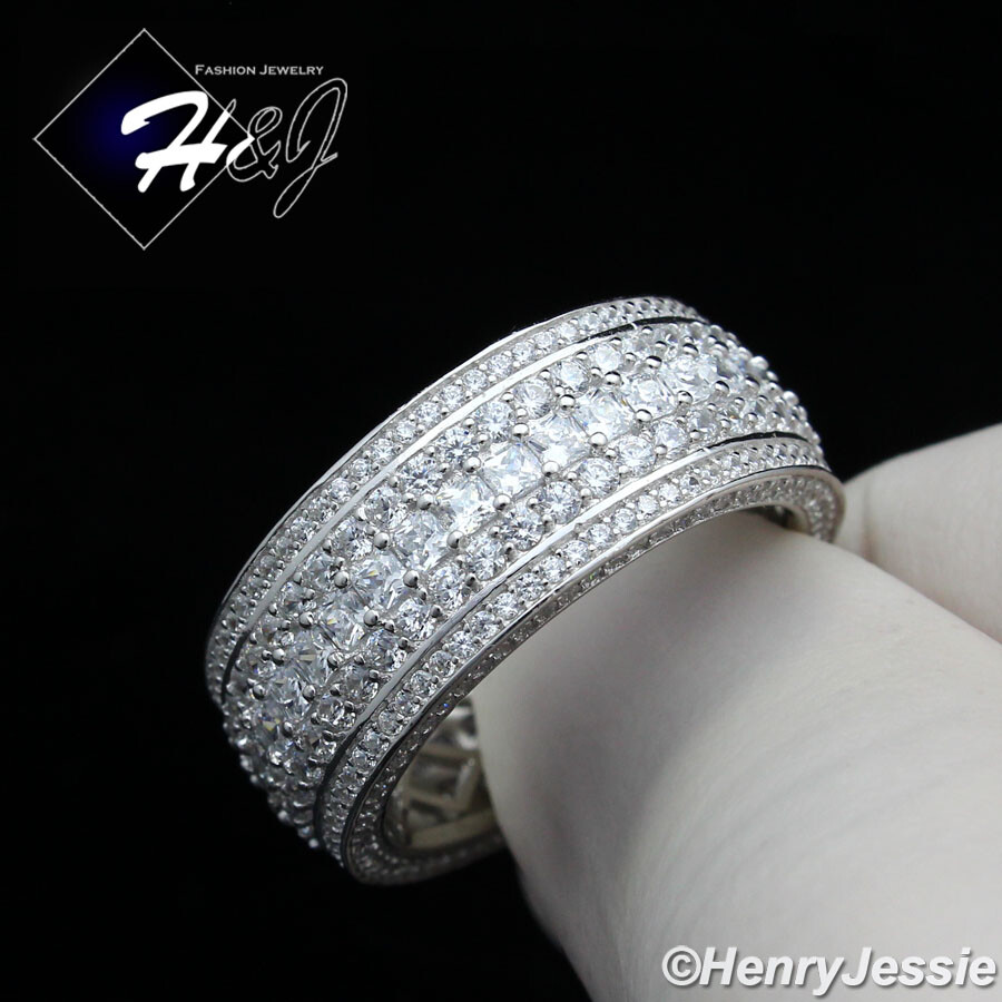 MEN WOMEN 925 STERLING SILVER FULL ICY BLING CZ WEDDING BAND RING SIZE 7-13*R119
