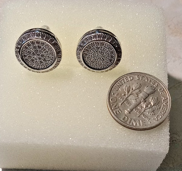 925 Sterling Silver Round-Cut Shaped C Z Button Stud Earrings