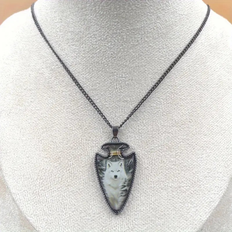 Wolf White Arrow Head Necklace Native American Jewelry Nature Pendant