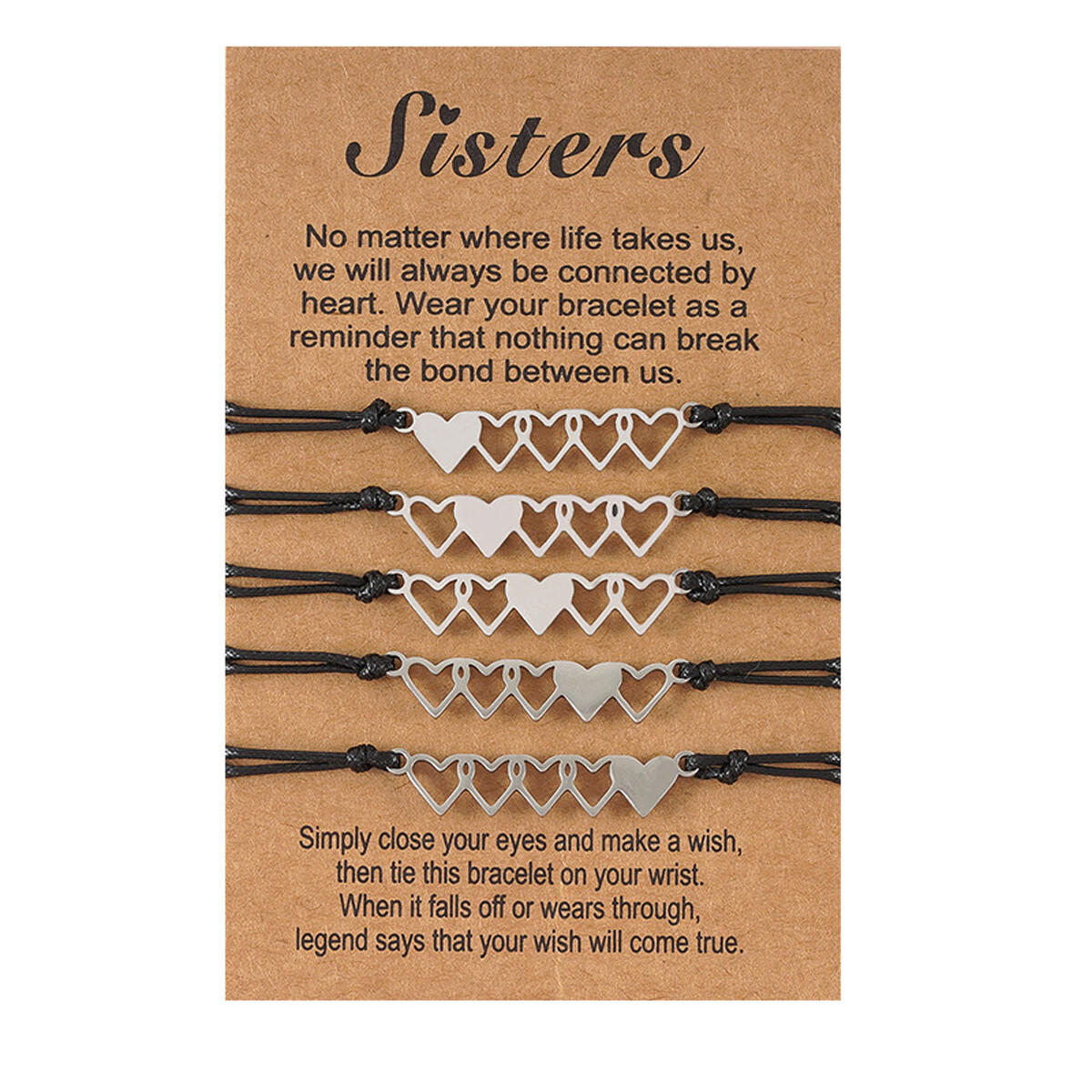 5PCS Matching Heart Sister Bracelet Best Friend BFF Long Distance Bracelets US