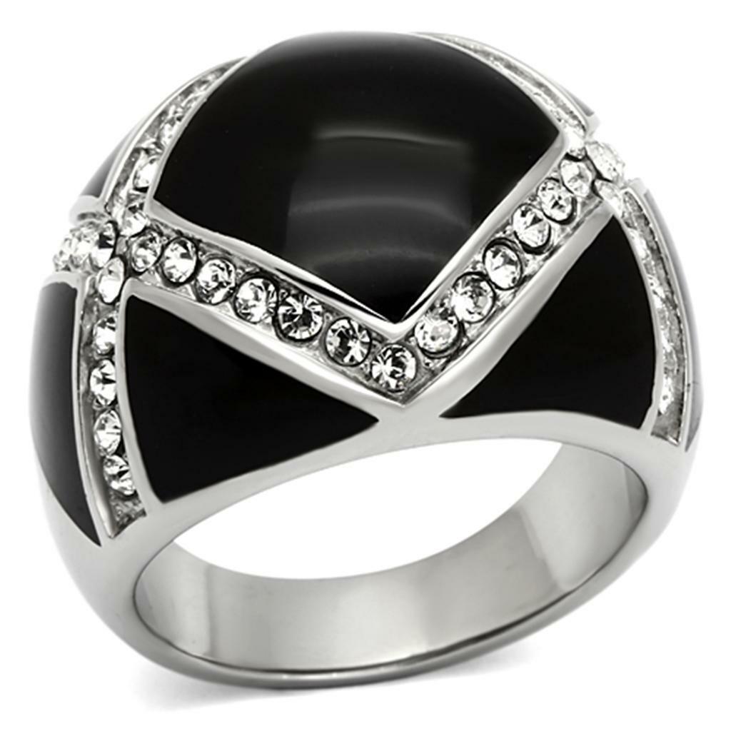 TK1132 – High polished (no plating) Stainless Steel Ring with Top Grade Crystal