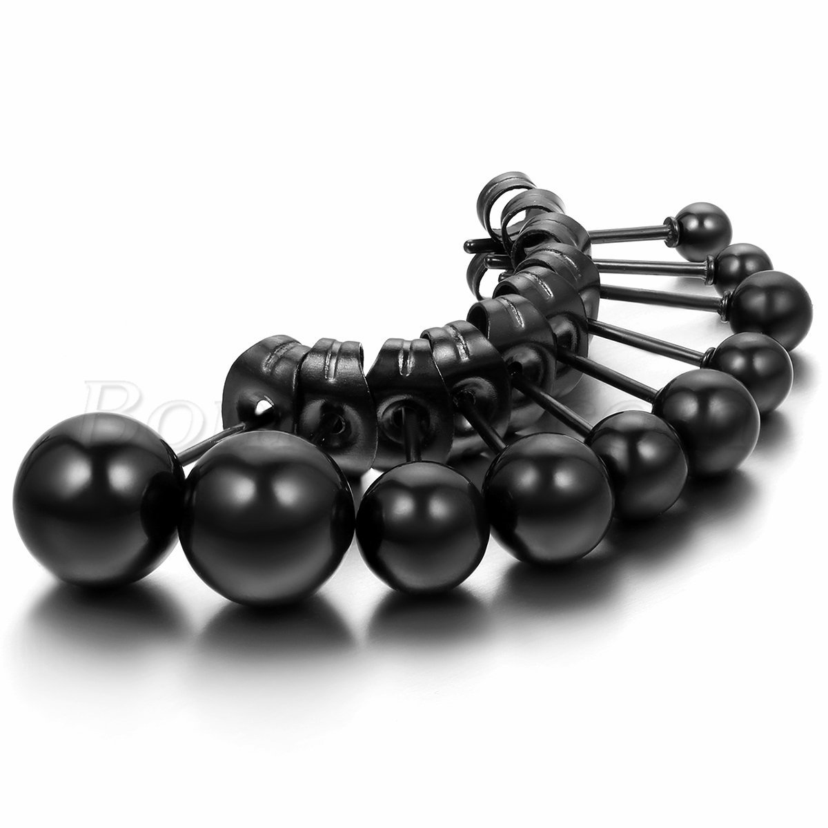 Unisex Simple Black Stainless Steel Round Ball Ear Studs Charm Earrings 3-8mm