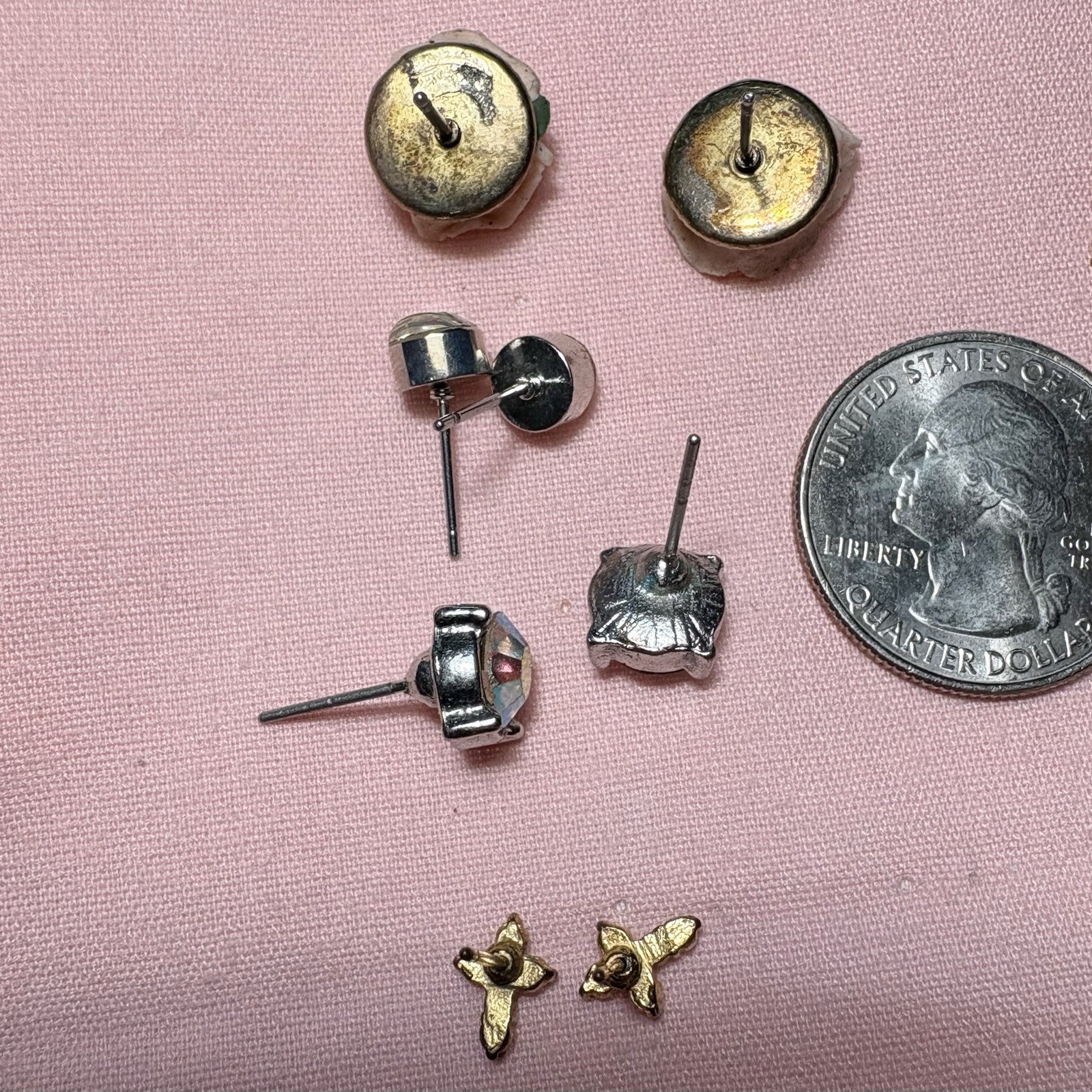 Lot 8 Pair Pierced Earrings Cross Rhinestones AB Cloisonné Post Stud Wearable