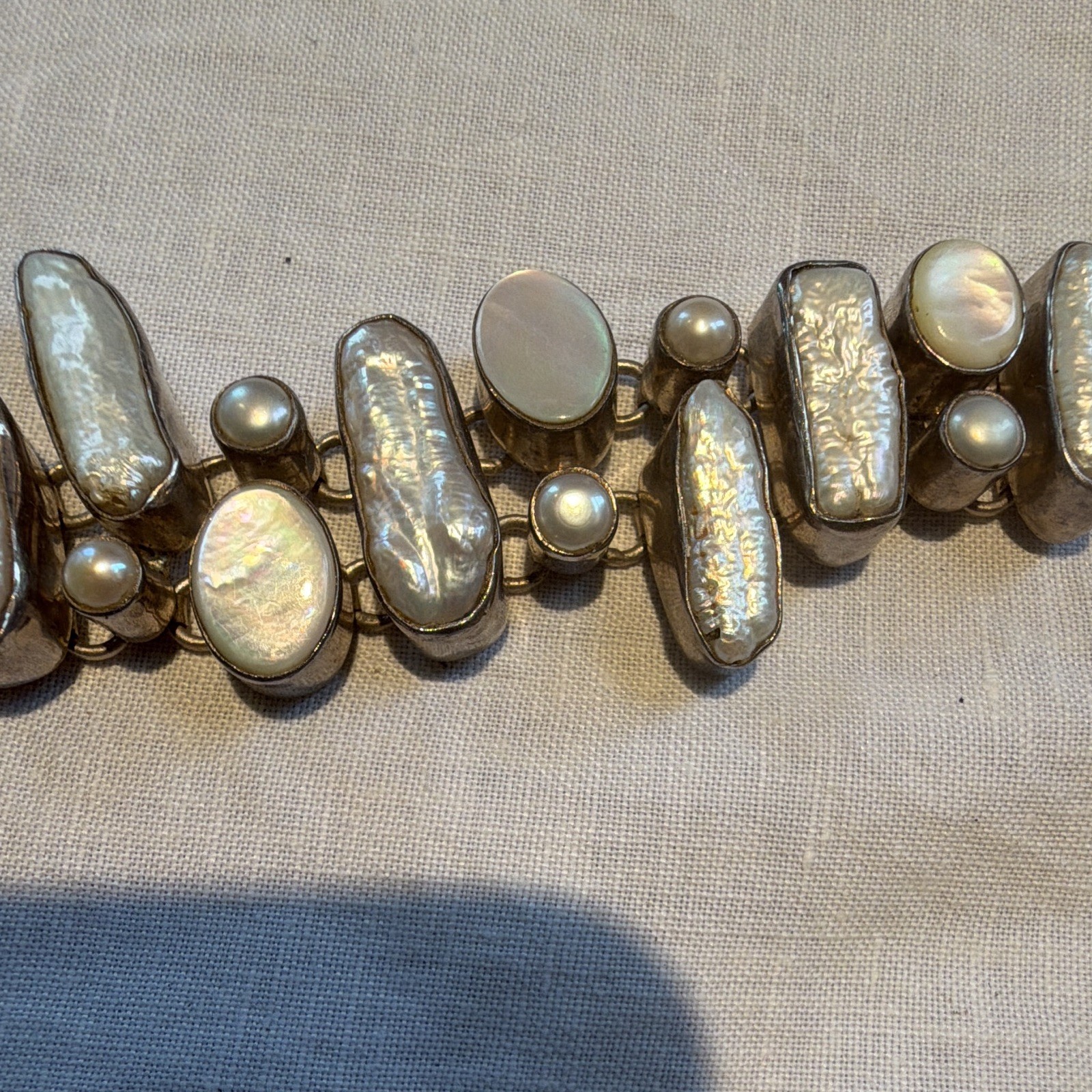 Artisan silverShell & Pearl Link Bracelet Toggle Clasp