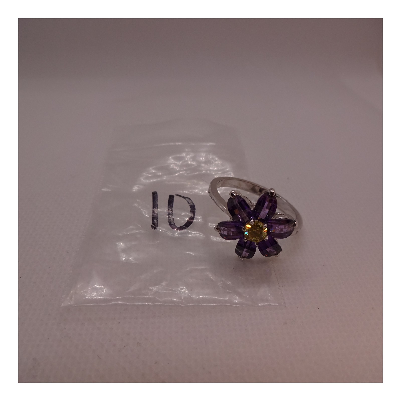 925 Sterling Silver Natural Amethyst Peridot Flower Cocktail Ring Size 10