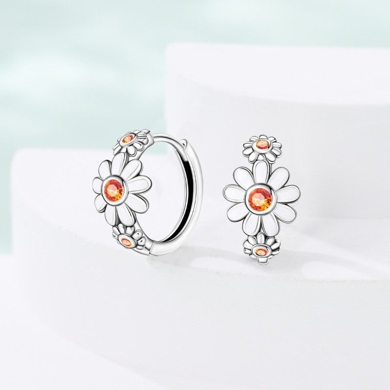 PANDACH 925 Sterling Silver Minimalist Daisy Hoop Earrings Women Jewelry Gifts