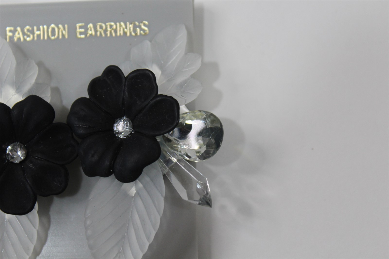 Clip On Earrings Acrylic with Black Floral Design 2 1/2″ Vintage