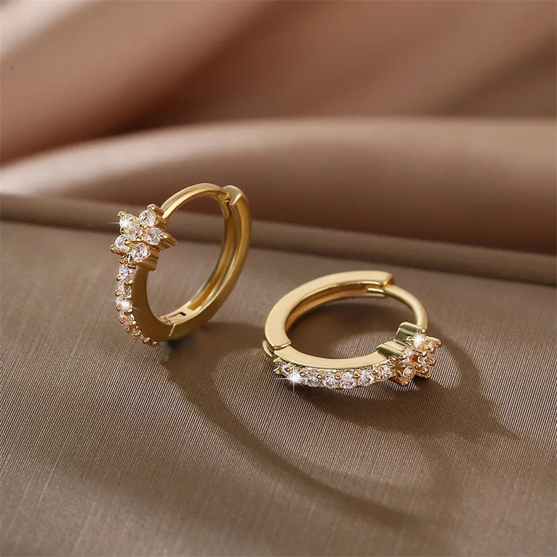 Fashion Stainless Star Hoops Earrings for Women Vintage Crystal Zirconia Circle