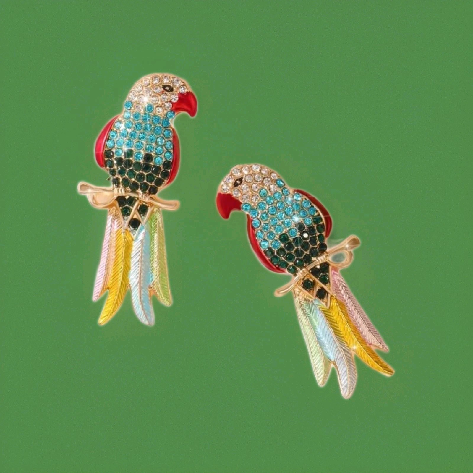 Stunning Colorful Crystal Parrot Earrings Stud, Silver, Gold,rosegold Plated.