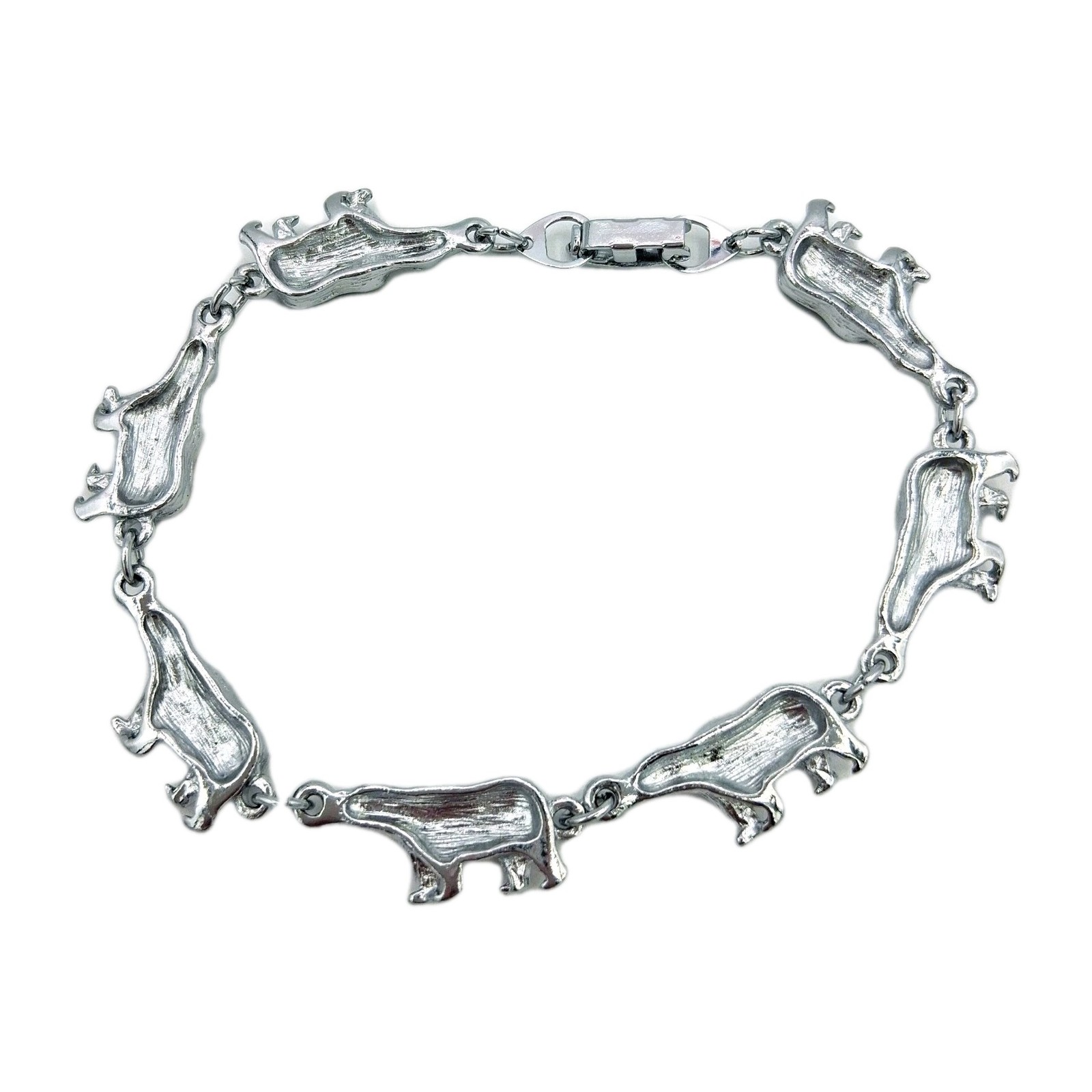 Silver Tone Abalone Bear Bracelet 7.25″ Totem Animal Fold Over Clasp