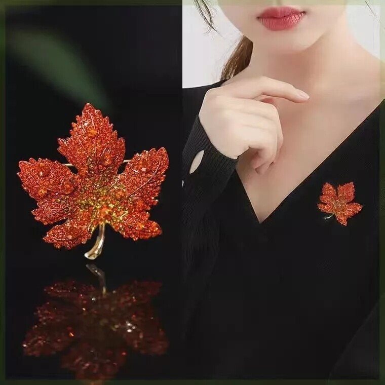 1/2/3/4xVintage Maple Leaf Crystal Corsage Brooch Pin Badge Lapel Women Jewelry