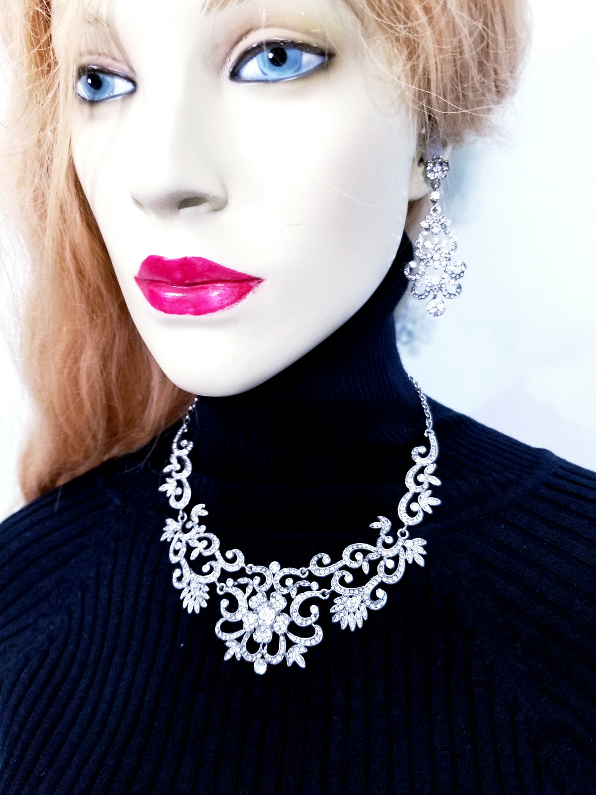 Clear Rhinestone Necklace, Necklace Earring Set, Bridesmaid Crystal Necklace