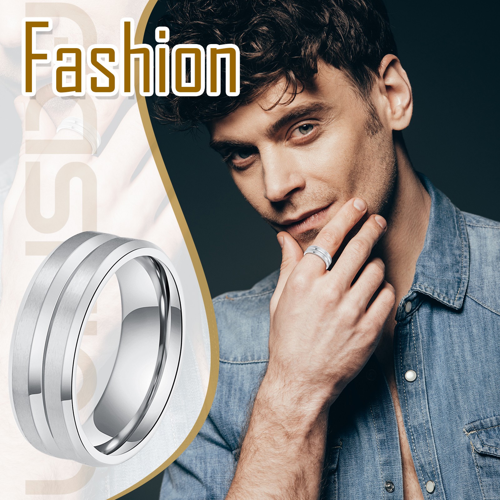 Couples Men Women Stainless Steel Ring Set Cubic Zirconia Stacking Wedding Band