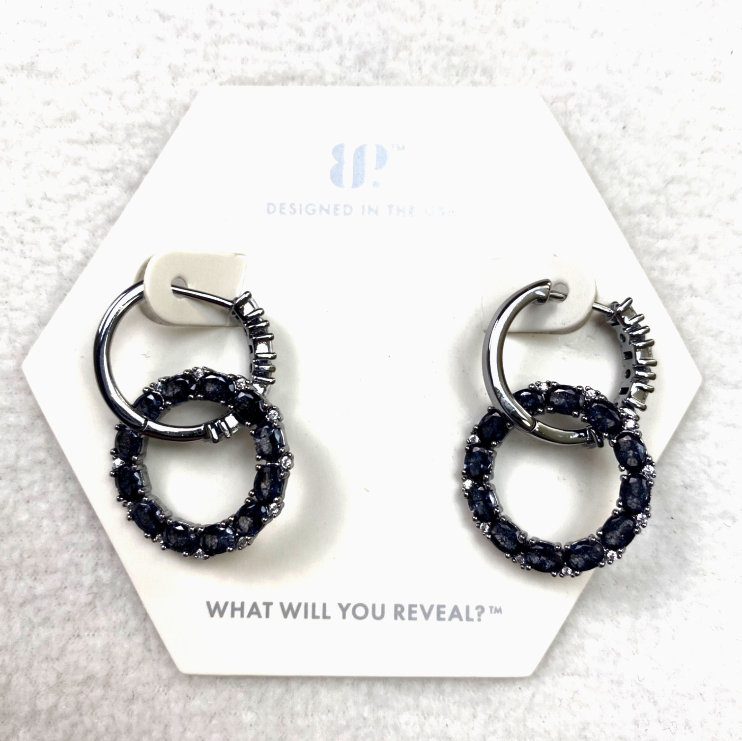 Bomb Party Earrings Circle Of Memories RBP8643 Black Ice Crystal Hematite Plated