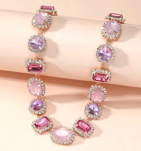 Various GEM Shape Pink Hues Round Oval Square JEWELS Betsey Johnson Necklace