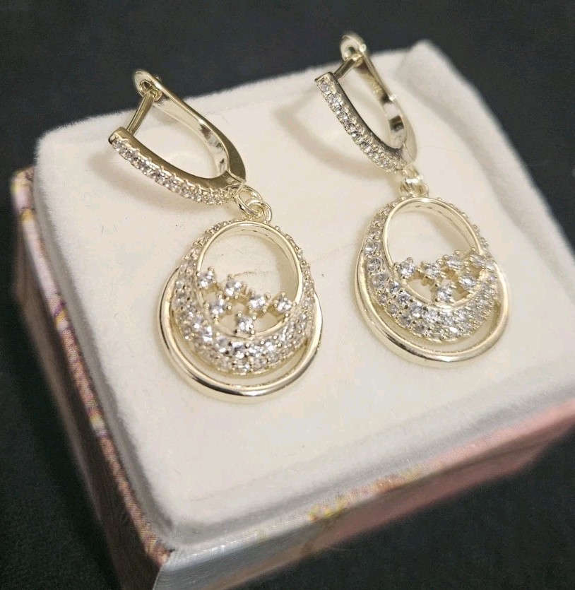 Gold Plated Sterling Silver Cubic Zirconia Drop Dangle Earrings Birthday Gift