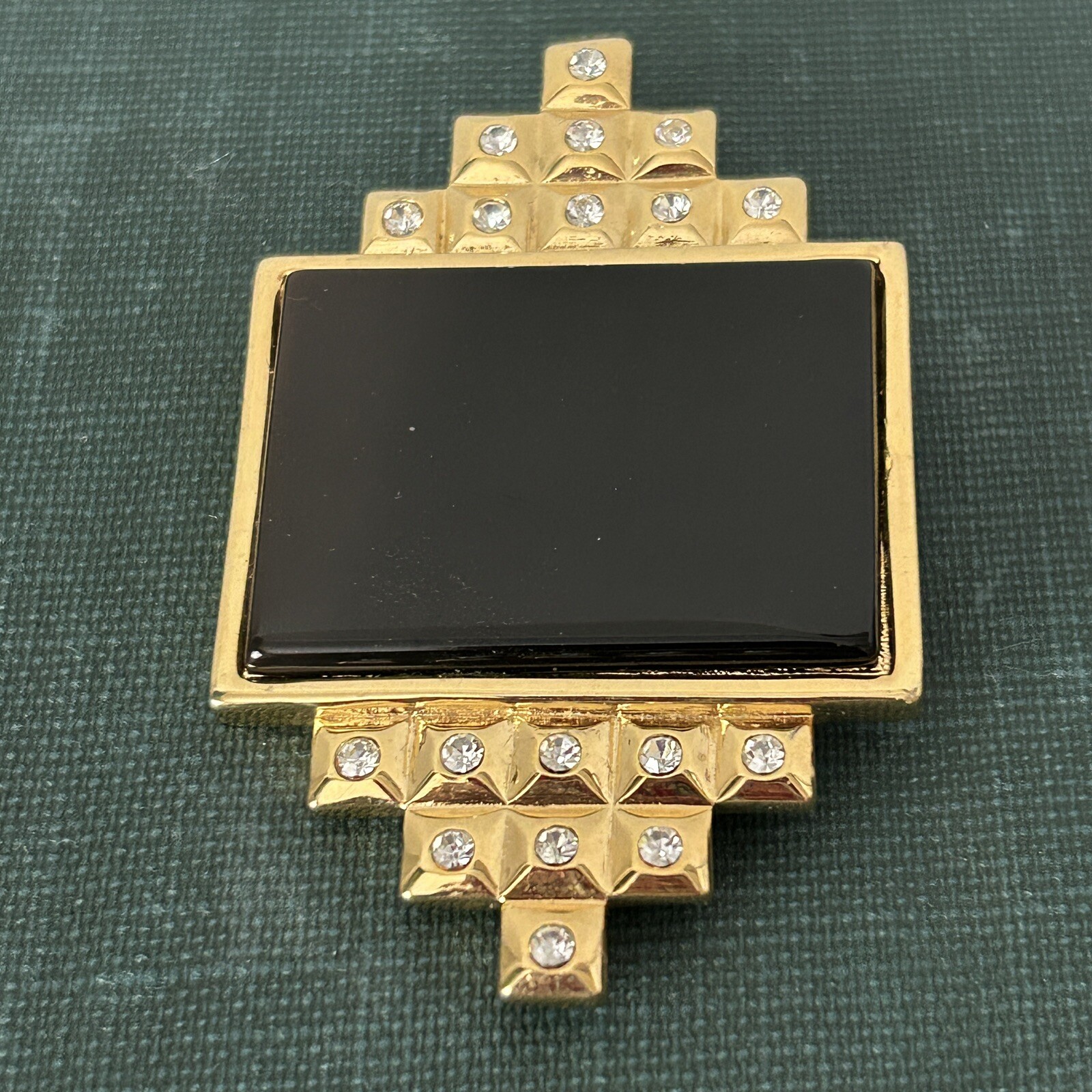 VTG 1980’s SMB Sandra Miller Burrows Brooch & Slide Pendant Gold Tone Blk Glass