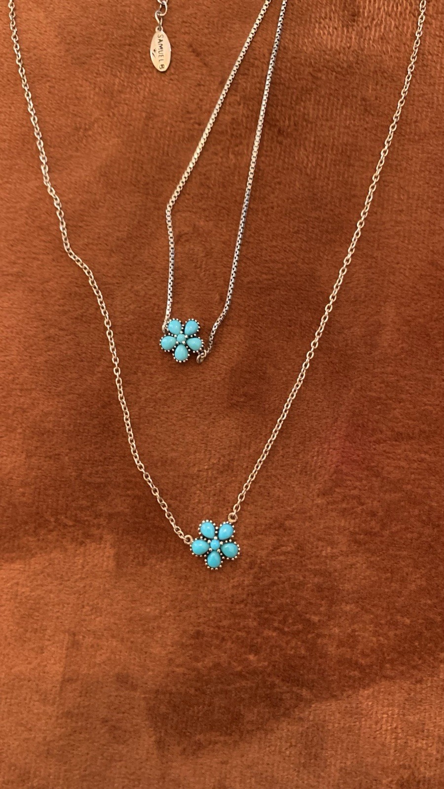 Samuel B Turquoise Sleeping Beauty Flower Necklace Bracelet Set 925 Excellent