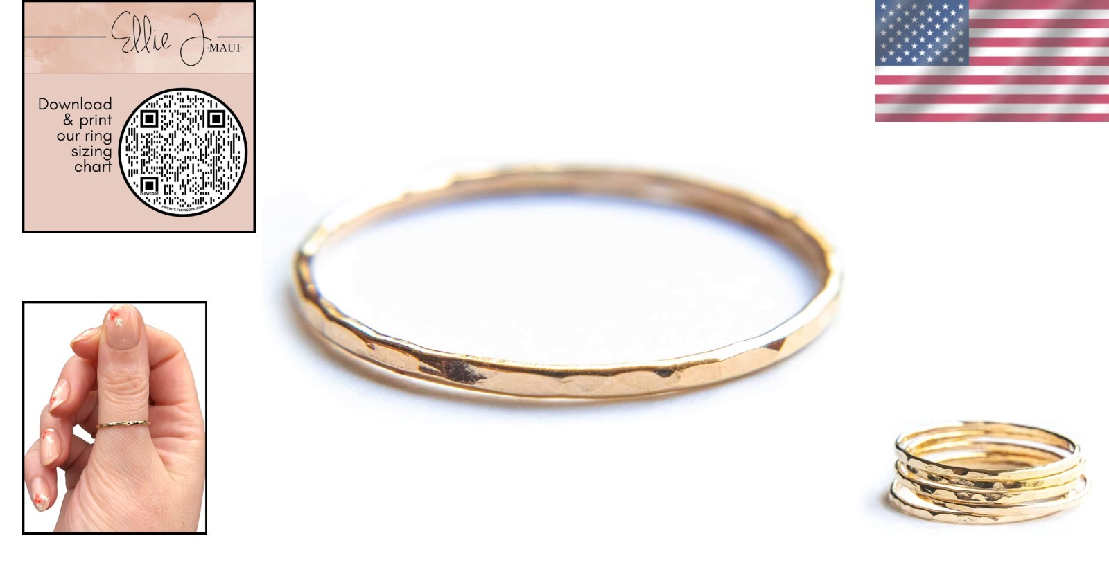 Thin Hammered Gold Rings, Minimalist Stacking Jewelry