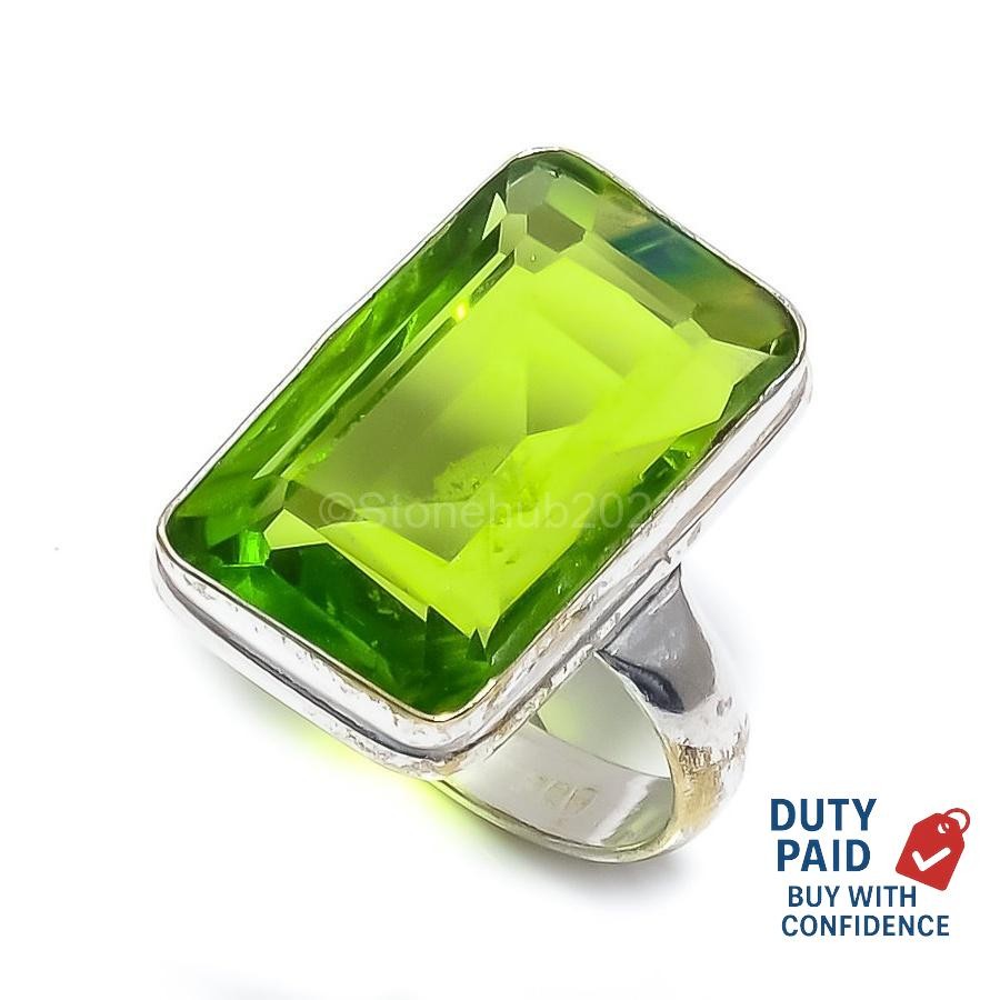 925 Sterling Silver Peridot Wedding Mother Statement Channel Set Ring Size 6.5