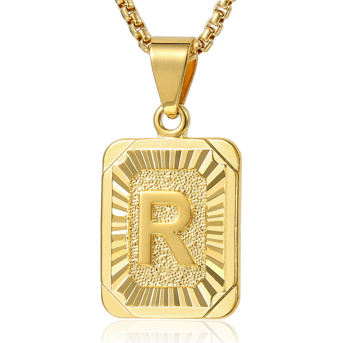 Couple Jewelry Gold Filled Initial Necklace Letter Pendant w/ Box / Curb Chain
