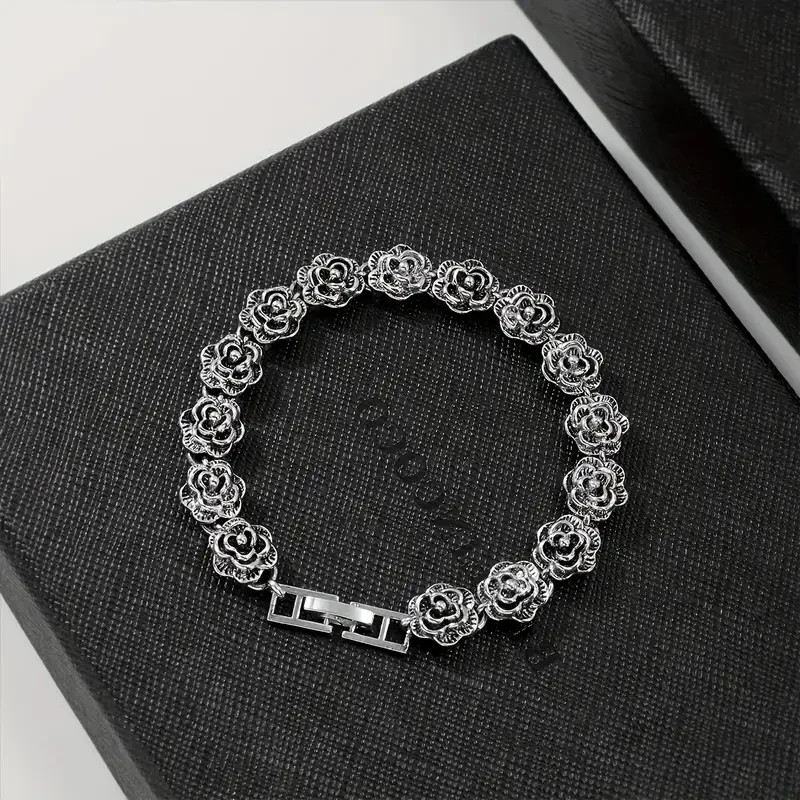 Elegant 925 Sterling Silver Rose Flower New Fashion Jewelry 7″ Charm Bracelet