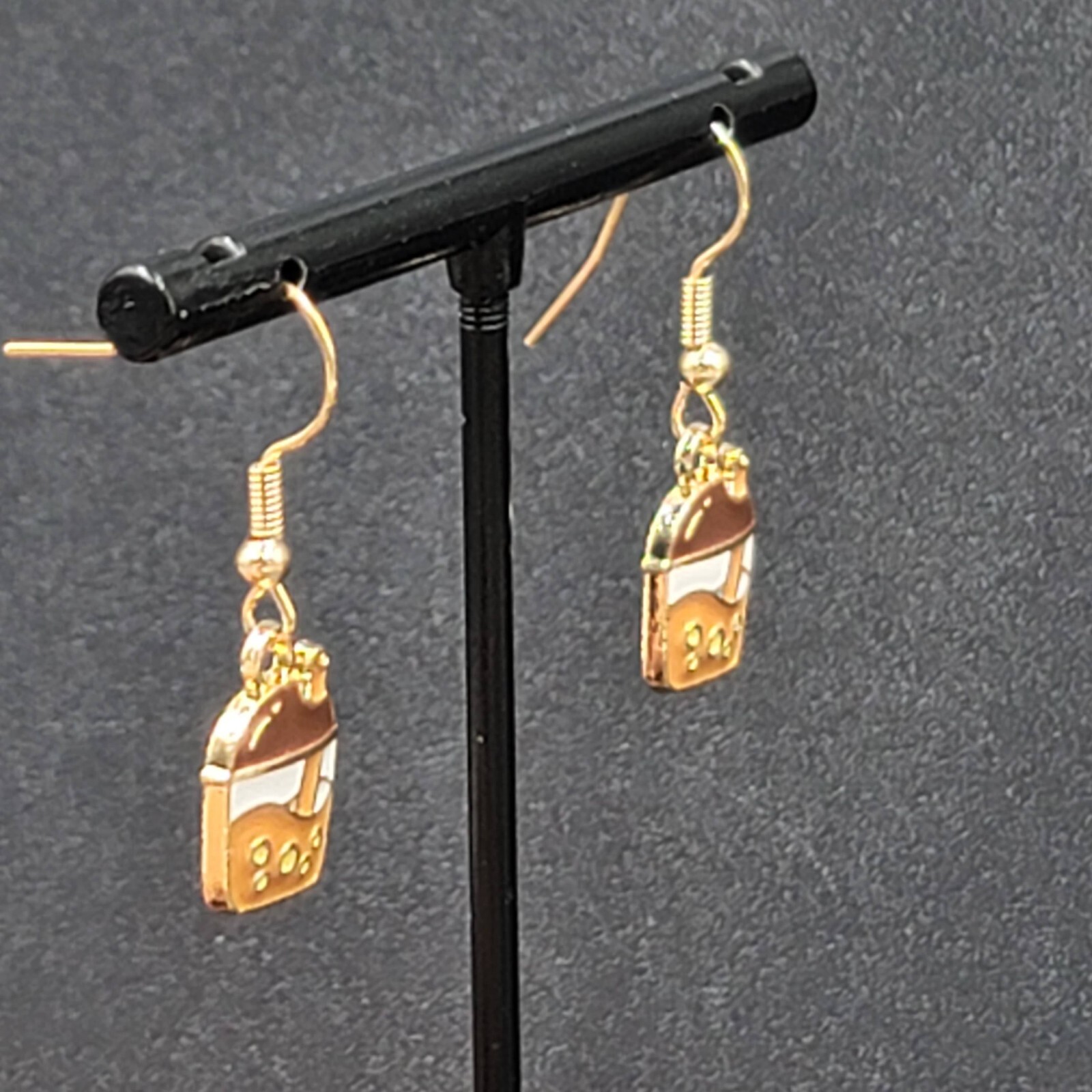 Boba Tea Pierced Earrings Gold tone Coffee Drink Dangle Enamel 1/2″