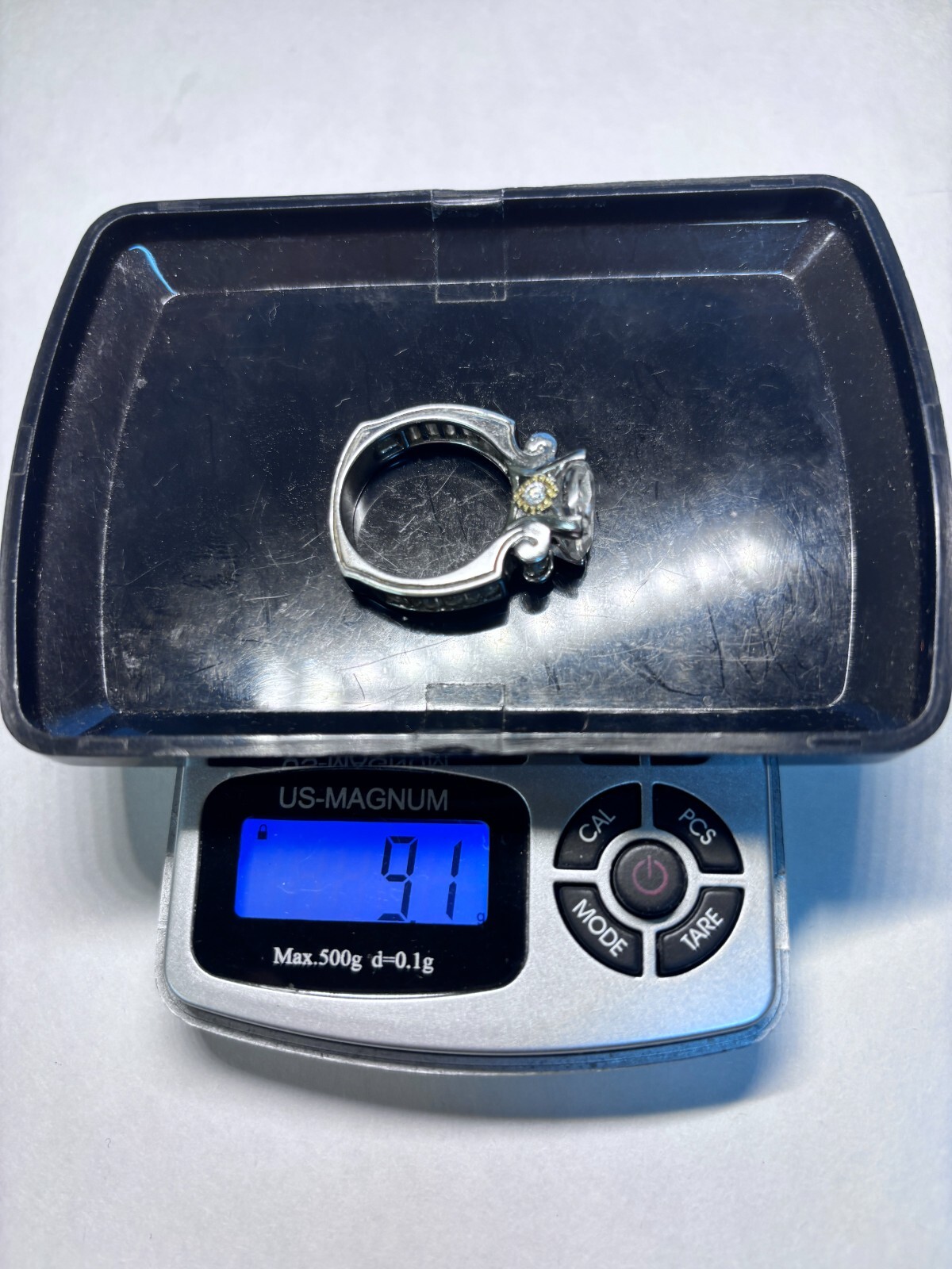 Two Tone Sterling Silver Princess Cut CZ Cocktail Ring 9.1g Size 9