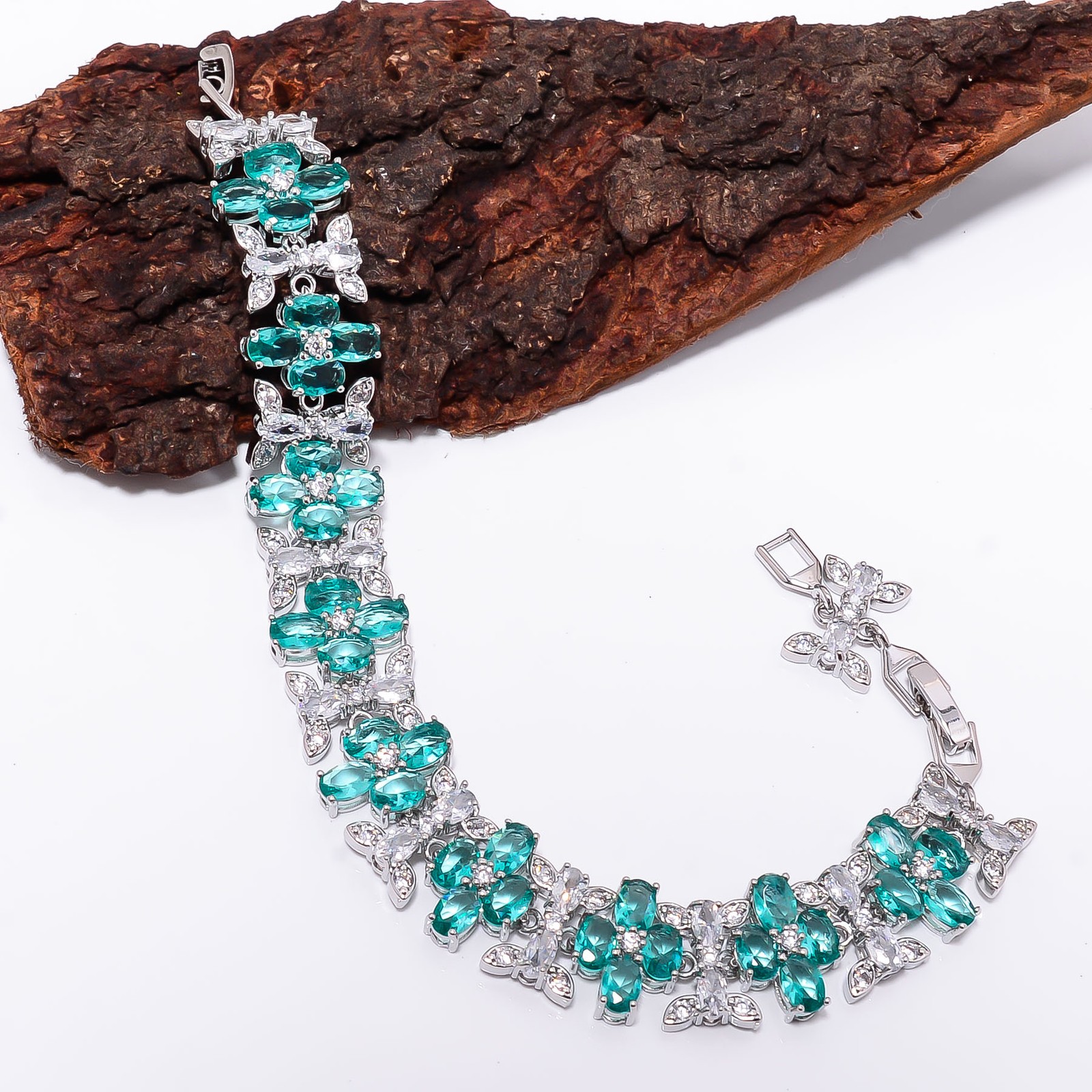 Paraiba Tourmaline, CZ 925 Sterling Silver Adjustable Bracelet 7-8″ B130916